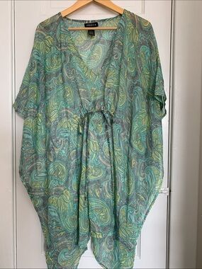 Jessica Teal & Yellow Paisley Drawstring Tunic